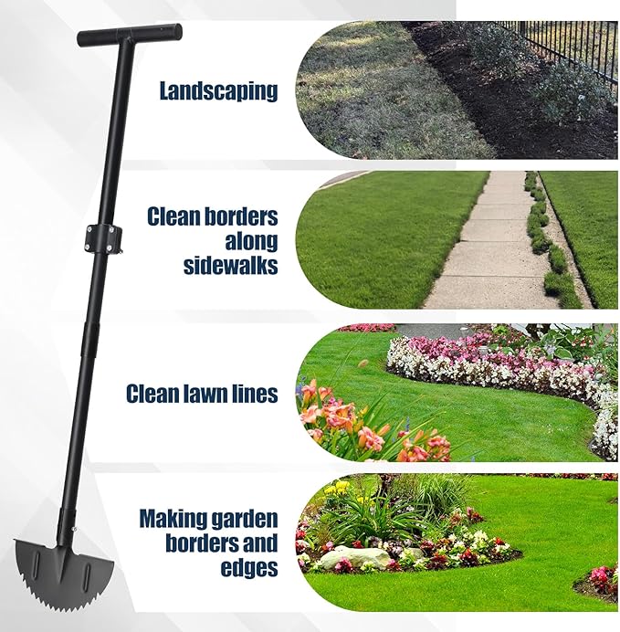 Heavy Duty Edger Lawn Tool, 34-49 in Adjustable Carbon Steel Weed Cutter with Comfort-Grip Rubber Handle – Ideal for Lawn Edging, Yard Maintenance, and Garden Landscaping, Black