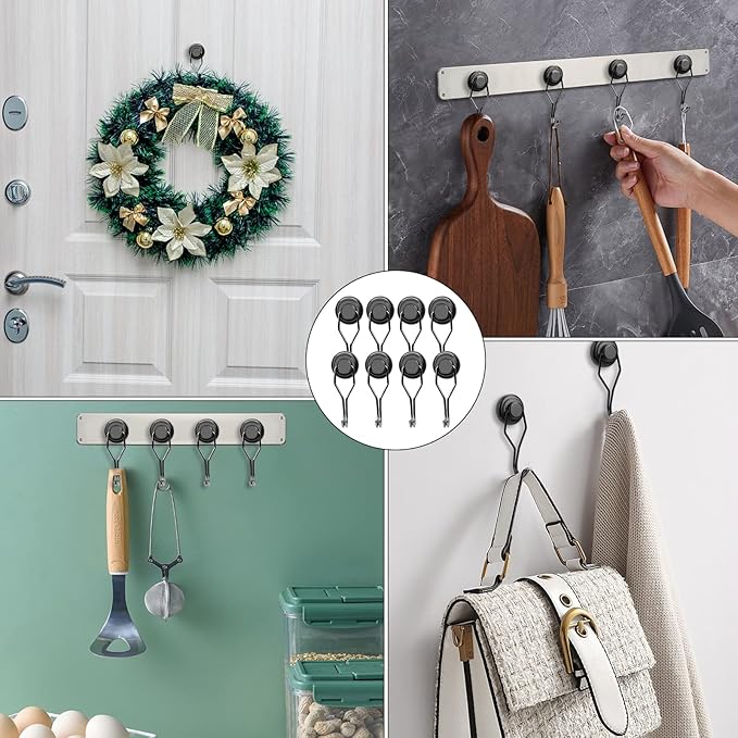 LOVIMAG Hooks, 75lbs+ Magnetic Magnet Hook 2025 Cruise Cabin Ship Essentials Heavy Duty Strong Refrigerator Fridge Hanging for Classroom Beach Vacation Kitchen Grills Home Mug Hanger (8 Pack), Black