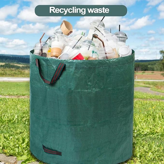 3 Pack 137 Gallons Reusable Yard Waste Bags with Double Bottom Extra Large Leaf Lawn Bags Reusable Heavy Duty With 4 Handles Garden waste Bags Containers for Debris Grass Clipping