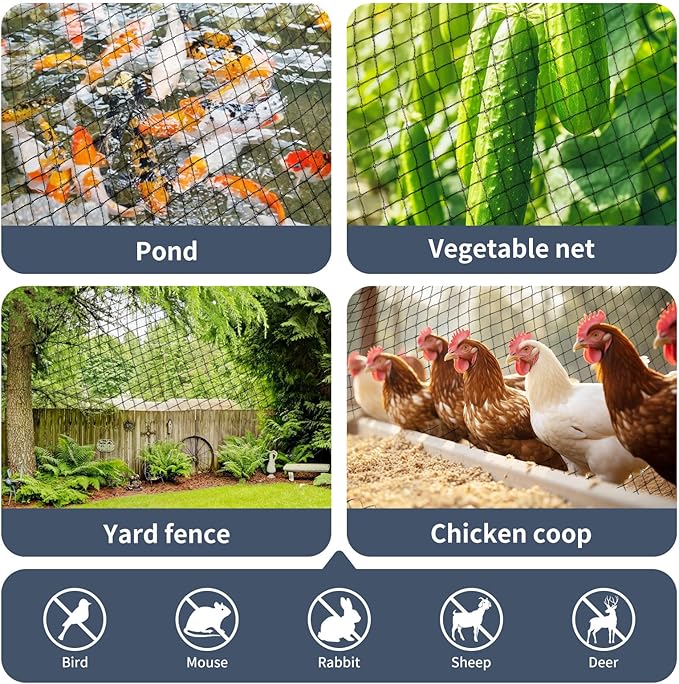 Garden Netting, 15ft x 50ft Black Bird Netting Heavy Duty,Rabbit,Squirrels,Anti Birds,Larger Bees,Deer,Chicken,Cardinals，Animal Fencing for Fruit Tree & Vegetable Garden