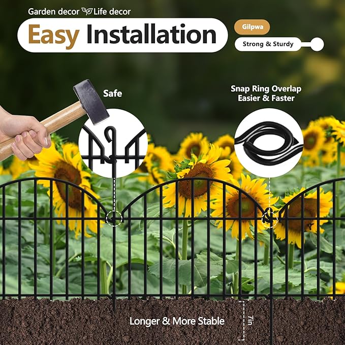 45.33ft x 20in Garden Fence, 32 Panels Animal Barrier Fences for Dogs Rabbit, Anti Digging Defense Edging Border, Rustproof Metal Arched Decorative Fencing for Outdoor Patio, Yard, Lawn