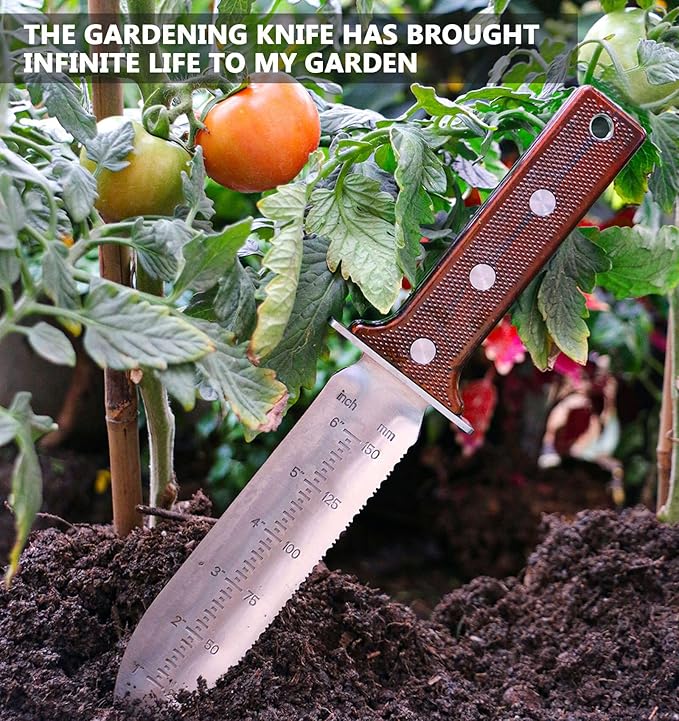 Gardening Hori Hori Garden Knife - Gardening Knife,Soil Kniver, Serrated Side Weeding,Digging,Garden Knives With Sheath,Full Tang Hori Hori