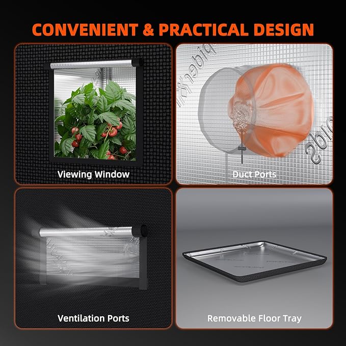 Spider Farmer 2 in 1 4x3 Grow Tent Pro-Grade, 48"x36"x72", with Observation Window and Floor Tray, 1680D Thicken Mylar Canvas, 4x3x6 for Indoor Hydroponic Growing for SF2000Pro, SE3000, G3000
