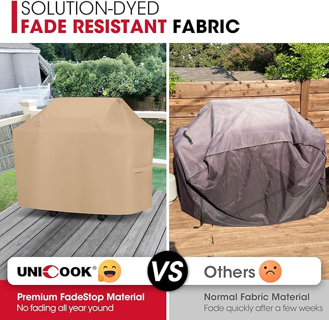 Unicook BBQ Grill Cover for Outdoor Grill 48 Inch, Heavy Duty Waterproof 2 Burner BBQ Cover, Compatible with Weber Char-Broil and Nexgrill Gas Grills, All Weather Protection, Light Brown