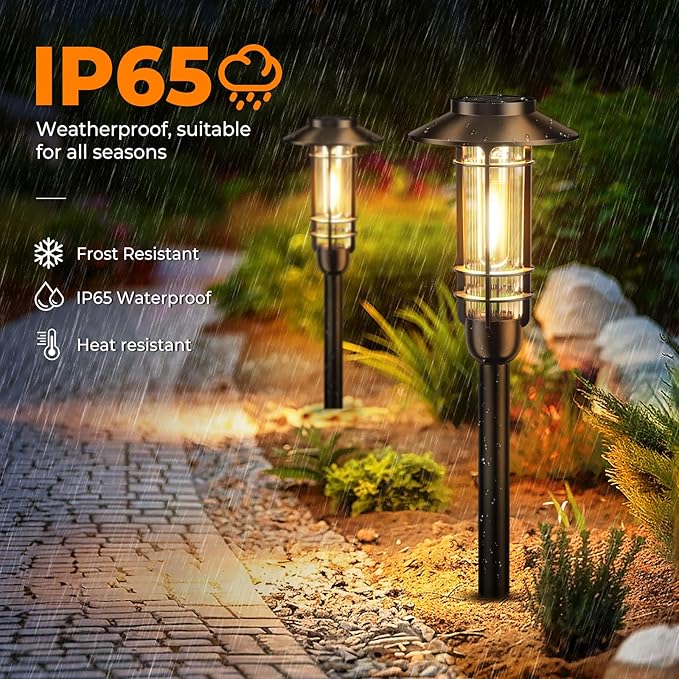 2 Pack Solar Pathway Light Outdoor, Upgraded Bright Solar Powered Garden Light Outside, Waterproof Outdoor Lighting for Landscape Lawn Patio Yard Path Driveway Walkway Decor, Warm White