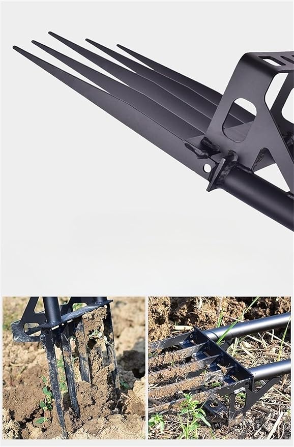 5 Tines Heavy Duty Pitch Fork for Gardening Spading Digging Fork Garden Forged Steel 46“ Long Handled Garden Tool Claw Weeder