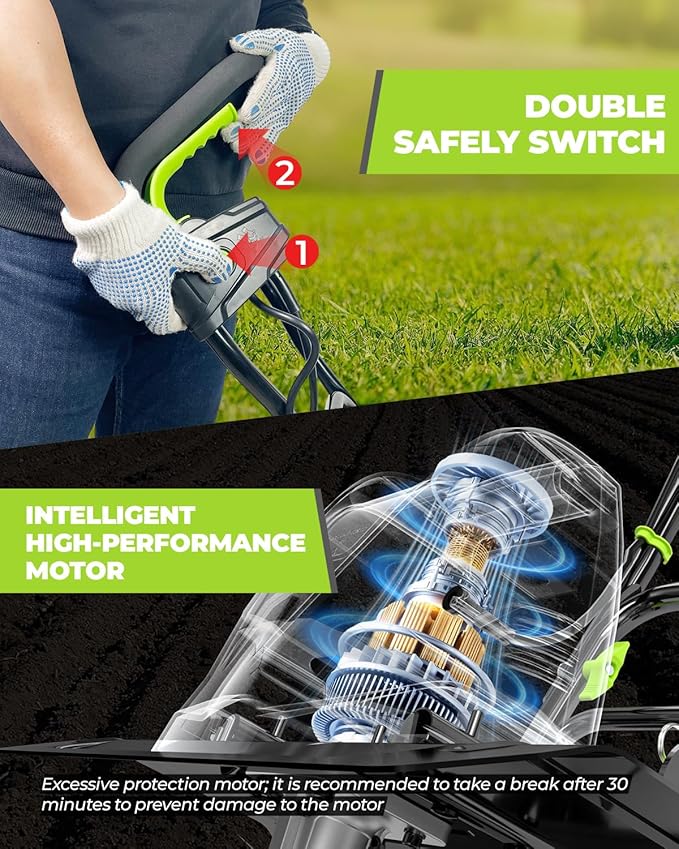 18-Inch 13.5 Amp Tiller/Cultivator with 6 Steel Tines, 3-Adjustable Wheels, Foldable Handle, 8'' Tilling Depth Electric Corded Tillers, Electric Garden Rototiller for Garden Lawn Soil Digging