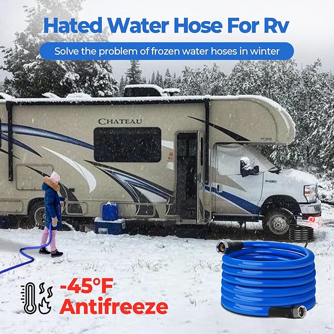 15FT (15-100FT) Heated Water Hose for RV,-45 ℉ Antifreeze 4.0 Upgraded Heated Drinking Water Hose，Rv Freshwater Hoses with Fittings, Rv Accessories