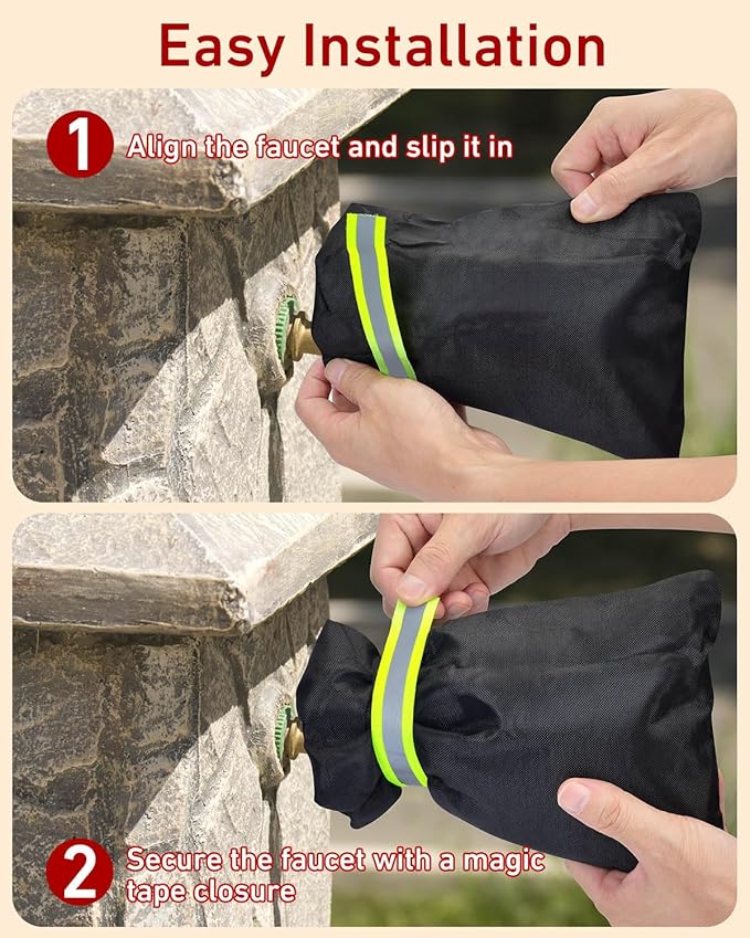Outdoor Faucet Covers for Winter 3 Pack, Thickened Insulated Pipe Covers for Outside, Yard Maintenance Must Haves Reusable Waterproof Pipe Insulation Foam Tube, 7.7" H x 5.9" W, Black（Reflective