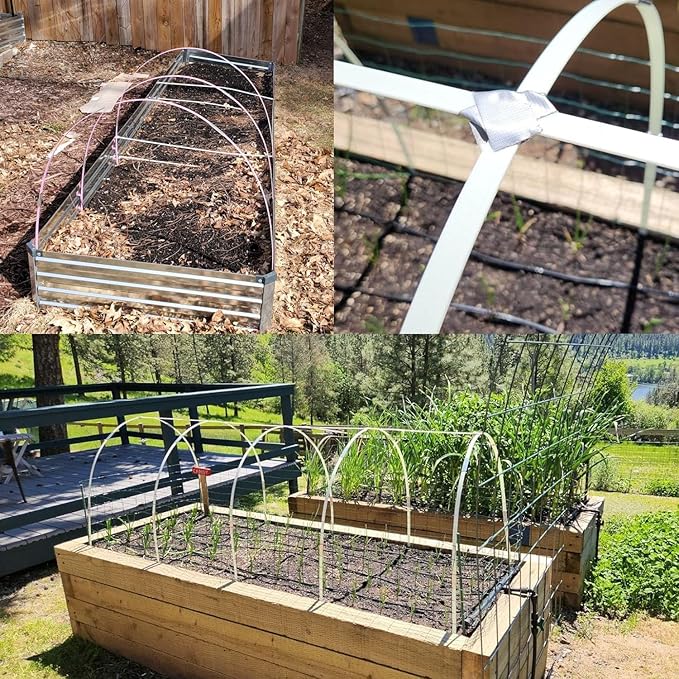 Greenhouse Hoops 60pcs, Sunwuk Garden Hoops for 1-3.5ft Wide Raised Bed, 15 Sets of 5.6ft Long Super Bendable Fiberglass Support Hoops Frame, Mini Greenhouse Flat for Row Cover (S Size)