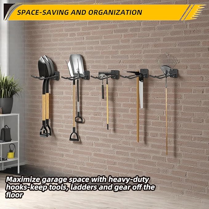 Garage Storage Hooks Heavy Duty Steel Tool Organizer Wall Mount Hangers Hooks Racks for Ropes Hoses and Garden Yard Tools Organization Holder Bulk Items Hanging Tool 9 Inch 4 Pack Holds 280 Pounds