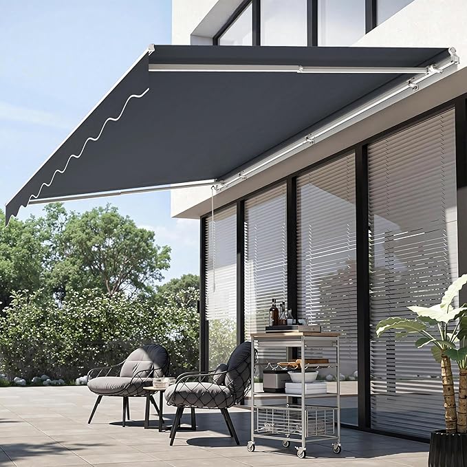 MCombo 11.5x9.5 Feet Manual Retractable Patio Door Window Awning Sunshade Shelter Outdoor Canopy, 1210 (Grey, 11.5'(L) x 9.5'(W))