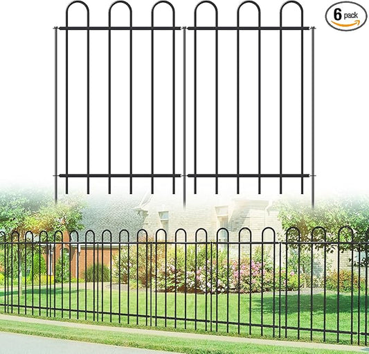 Metal Garden Fence 36 in H x 12 ft L, No dig Garden Border Yard Fencing, Dog Fence Outdoor Temporary Animal Barrier for Flower Bed Lawn and Patio, 6 Panels + 7 Stakes Black