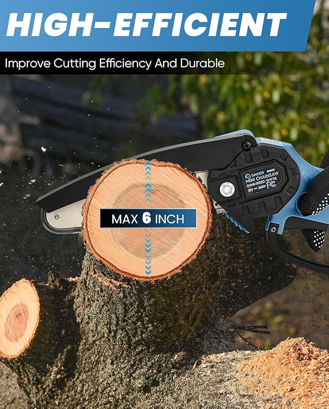 Saker Mini Chainsaw|6 Inch Chainsaws[2025 Upgraded]|Mini Cordless Electric Chain Saw|Small Handheld Portable Chain Saws Battery Powered Saw for Tree Trimmer and Garden,Christmas Gifts