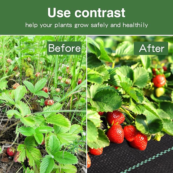 16 Garden Stakes+ 4ftx50ft Weed Barrier Landscape Fabric Heavy Duty, Weed Gardening Ground Cover Mat, Weed Control Garden Cloth, Woven Geotextile Fabric for Underlayment, Commercial Driveway Fabric