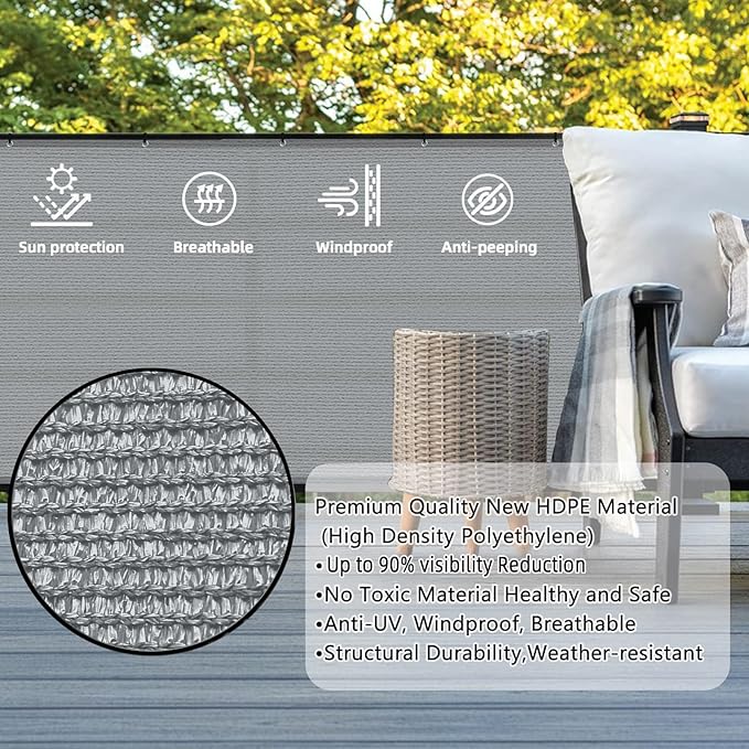 SUNLAX 3'x13' Light Grey Balcony Privacy Screen Fence Windscreen Cover Fabric Shade Netting Mesh Cloth with Grommets UV Protection for Patio, Backyard, Porch, Railing Shield 90%