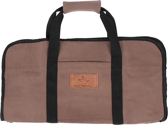 WHITEDUCK TUFF Large Firewood Carrier 21 Oz. Heavy Duty Waxed Canvas Fireplace Log Carrier Holders for Carrying Wood Indoors & Outdoor (Brown, Tote Shape (23"x10"x12"))