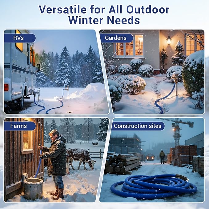 100ft Heated Water Hose for RV, Heated Drinking Water Hose, Features Energy-Saving Thermostat, Water Line Freeze Protection Down to -40°F/-40°C, Heated Garden Hoses with Adapter, Lead and BPA Free