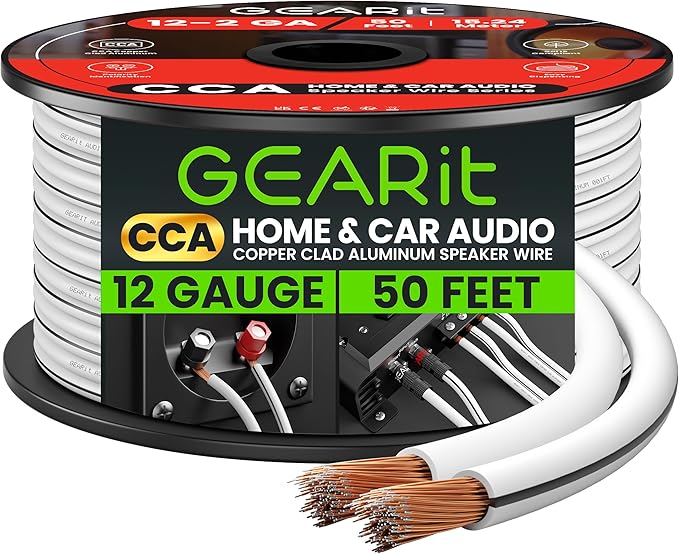 12AWG Speaker Wire, GearIT Pro Series 12 AWG Gauge Speaker Wire Cable (50 Feet / 15.24 Meters) Great Use for Home Theater Speakers and Car Speakers White