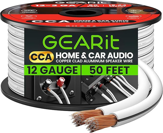 12AWG Speaker Wire, GearIT Pro Series 12 AWG Gauge Speaker Wire Cable (50 Feet / 15.24 Meters) Great Use for Home Theater Speakers and Car Speakers White