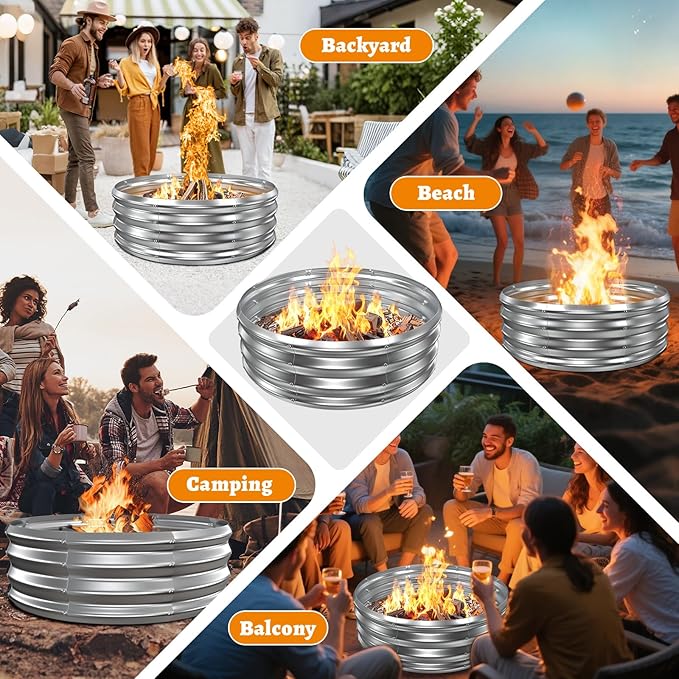 Metal Fire Pit Ring/Bonfire Fire Ring- 3 FT Diameter, 0.8 MM Thick,1 ft High, Durable and Stylish for Outdoor Fire Pits,Patios and Camping (Silver, 3X3X1 ft)