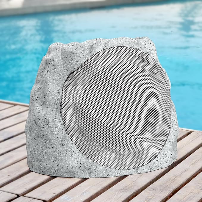 Outdoor Speakers Solar Powered & USB-C Charging Rock Speaker TWS Pairing Wireless Outdoor Speaker Bluetooth 5.4, LED Light Show, Waterproof, ideal for Backyard BBQ, Garden, Poolside (2-Pc,Grey)
