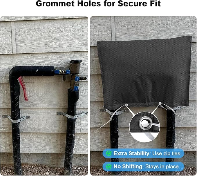 Outdoor Pipe Insulation Cover, Waterproof Backflow Preventer Cover for Winter Freeze Protection, Heavy-Duty 5-Layer Fabric Insulated Wrap for Sprinklers and Valves 30W x 24H inches -Black