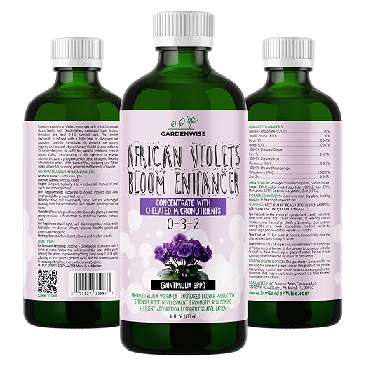 0-3-2 African Violet Fertilizer for Indoor Plants: Concentrated Plant Food – Plant Fertilizer, Bloom Booster for All Violets, Indoor Flowering Plants, Vigorous Growth and Blooming (16 OZ)