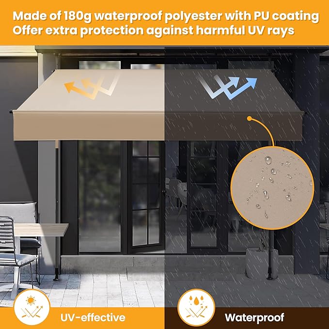 HOMEDEMO Manual Retractable Awning 98" W x 118" H,Side Bar 47-59in Patio Awning Retractable Outdoor Sunshade Shelter Height Adjustable Sunsetter Retractable Awning UV Protection for Backyard Garden