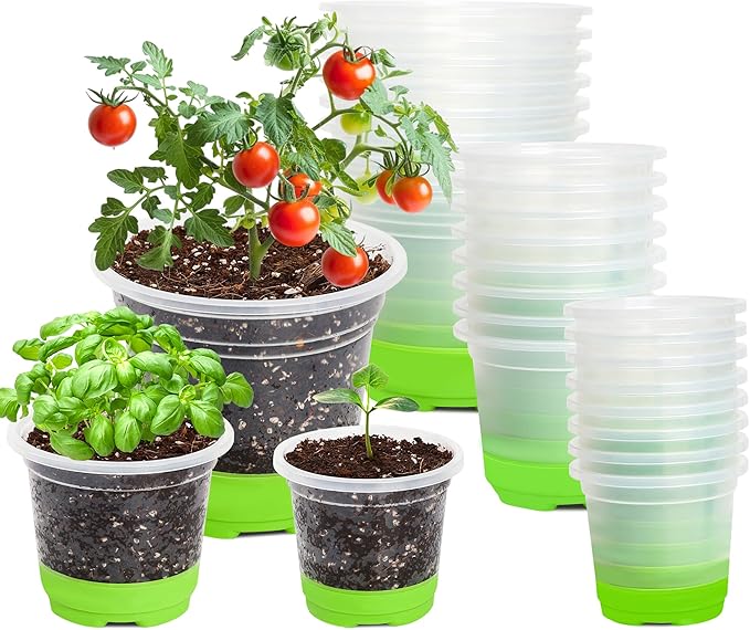 24 Packs 5/4/3.5 Inch Reinforced Nursery Pots with Silicone Base for Easy Transplant, Variety Pack Plastic Plant Pot Seedling Planter Seed Starter Flower