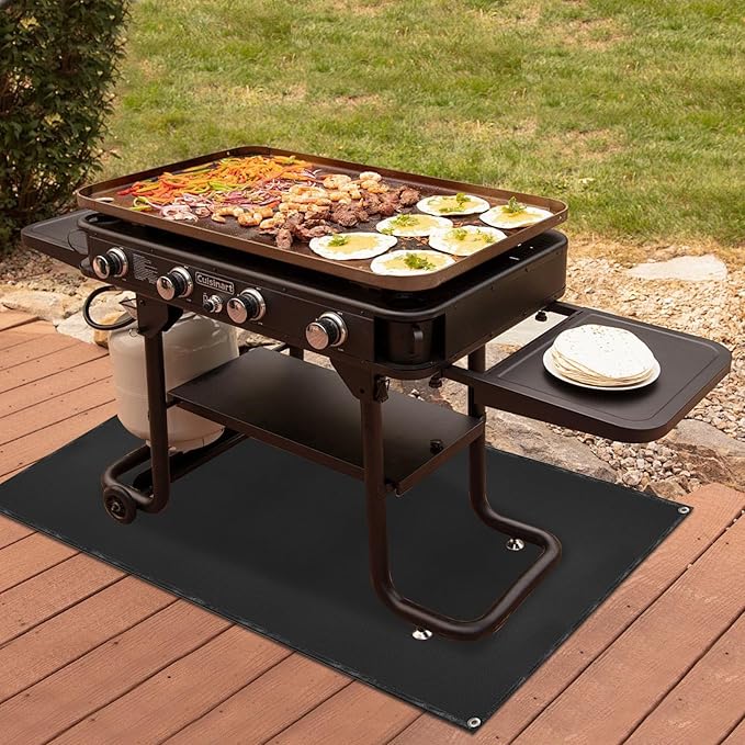 Under Grill Mat for Outdoor Grilling, 90 x 48 inches Double-Sided Fireproof Waterproof BBQ Protector for Deck and Patio Under Grill Mat for Outdoor BBQ