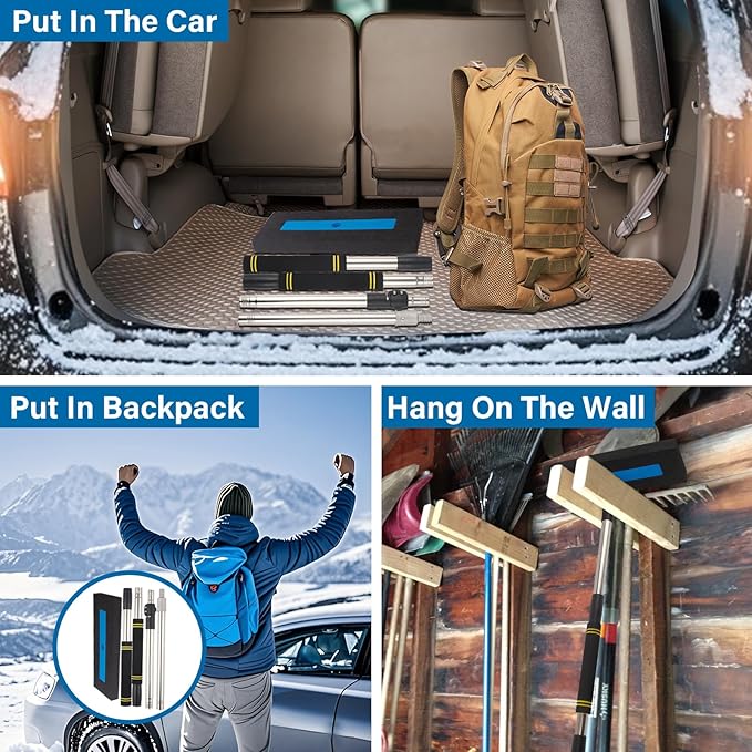 Snow Broom for Car, 33" to 81" Snow Brush for SUV Truck Car Windshield No-Scratch Snow Removal Telescopic Extension Pole with Push/Pull Foam Head with Comfort Foam Handle