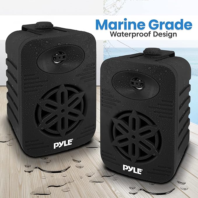 Pyle Indoor Outdoor Speakers Pair - 300 Watt Dual Waterproof 4” 2-Way Full Range Speaker System w/ 1/2” High Compliance Polymer Tweeter - in-Home, Boat, Marine, Deck, Patio, Poolside - PDWR45BK