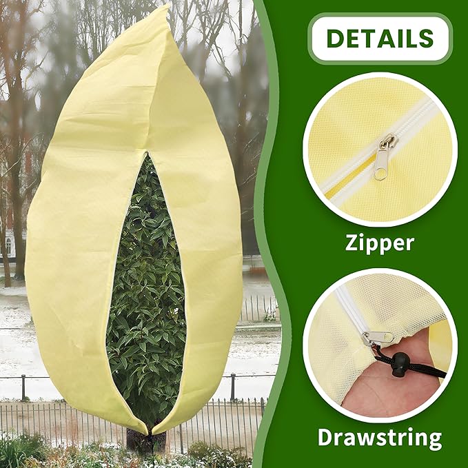 100”(W) x120”(H) Plant Covers Freeze Protection, 2.8oz/yd²Heavy-Duty Tree Covers, 1 Pack Extra Large Frost Cloths & Blankets with Zipper Drawstring for Fig Palm Citrus Lemon Trees and Shrubs