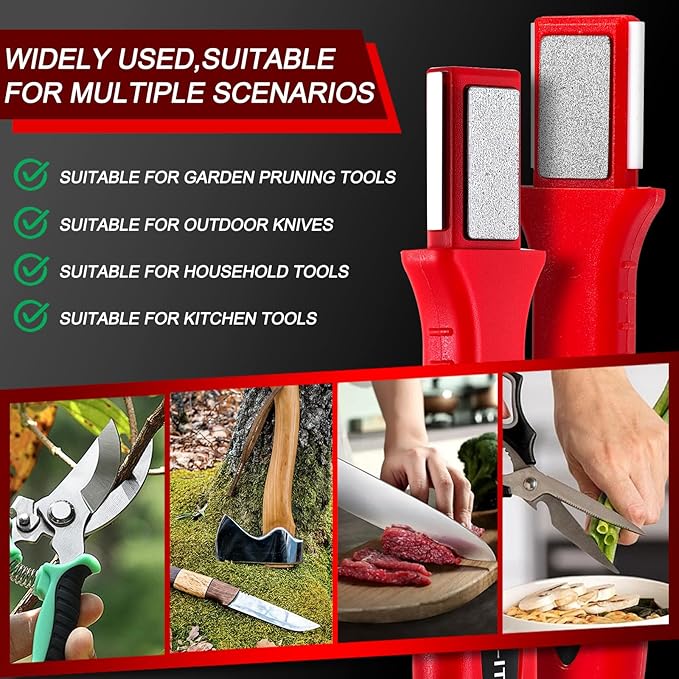 2-Pack Garden Tool Sharpener, Multi-Tool Blade Sharpener for Pruners, Scissors & Garden Tools, Compact & Portable Sharpening Stone for Outdoor, Kitchen & Gardening Tool Maintenance