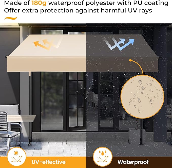HOMEDEMO Manual Retractable Awning 98" W x 118" H,Side Bar 47-59in Patio Awning Retractable Outdoor Sunshade Shelter Height Adjustable Sunsetter Retractable Awning UV Protection for Backyard Garden