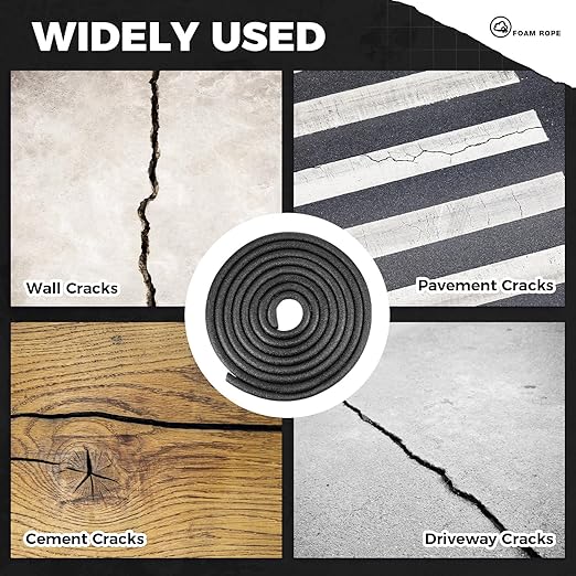 1/2 Inch x 200 ft Foam Backer Rod for Gaps Joints Concrete Crack Filler Caulk Saver Bulk Foam Backing Rod Concrete Filler Rope for Weather Stripping Door Seal (Black)