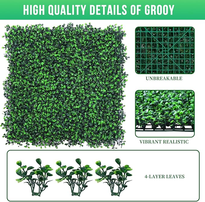 20"x20" Grass Wall,8PCS Artificial Boxwood Panels,4 Layers Plant Wall, Greenery Backdrop,Privacy Hedge Screen,Green Panels Decor for Outdoor Garden and Indoor Home Wedding