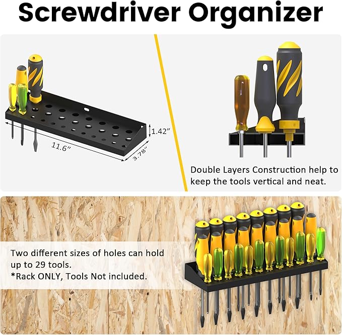 UNITEDPOWER Wall Mount Hand Tool Storage Set, Screwdriver Organizer, Pliers Holder, Hammer Rack, Metal Hardware Tray for Garage Workshop Workbench - 4 Pack
