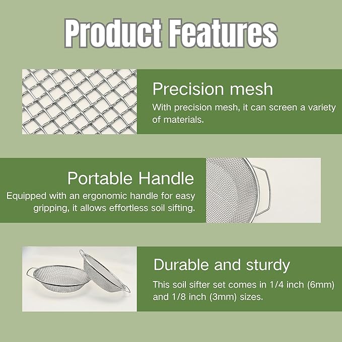 Soil Sifter for Gardening, Rock Sifter for 5gallon Bucket, Dirt Sifter Compost Sifter, Sifter for Gravel Sawdust Vermicompost, 6mm Soil Sifter with Handle