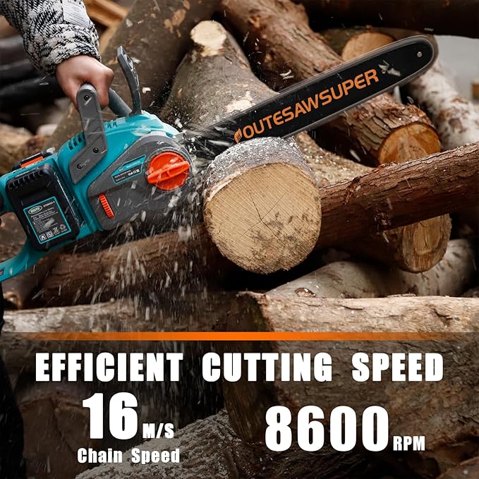 16-Inch Electric Chainsaw Cordless, Battery Powered Chainsaw with Brushless Motor, 2 * 20V DC 4Ah Batteries and Charger, Automatic Chain Refueling for Wood Cutting And Tree Trimming
