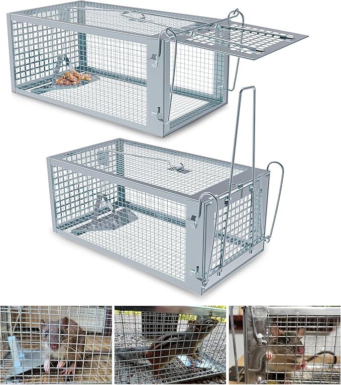 2 Packs Humane Rat Trap Outdoor, Wanqueen Humane Mouse Traps Indoor, Small Rodent Chipmunk Trap and Other Live Animal Cage Catch and Release