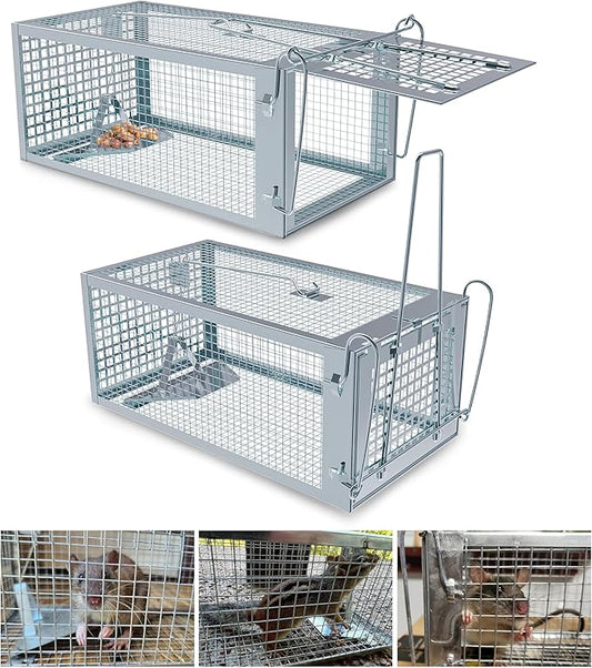 2 Packs Humane Rat Trap Outdoor, Wanqueen Humane Mouse Traps Indoor, Small Rodent Chipmunk Trap and Other Live Animal Cage Catch and Release