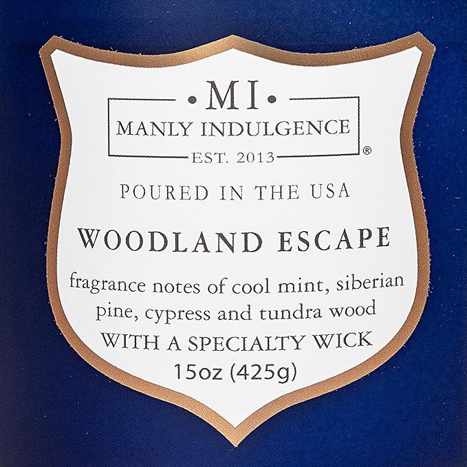Manly Indulgence Woodland Escape Scented Candles for Men, 15 oz Wooden Wick, Premium Soy Blend Wax, 60H Burn, Candles for Home Scented - Made in The USA