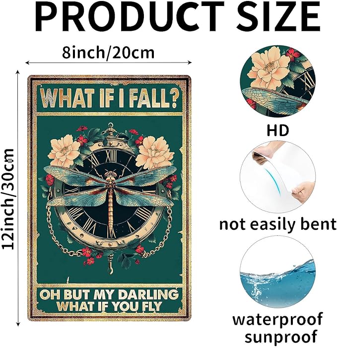 Vintage Metal Sign What If I Fall Oh But My Darling What If You Fly Tin Sign Funny Walll Decor for Bar Kitchen Pubs Cafe Home Garage 12×8 Inch