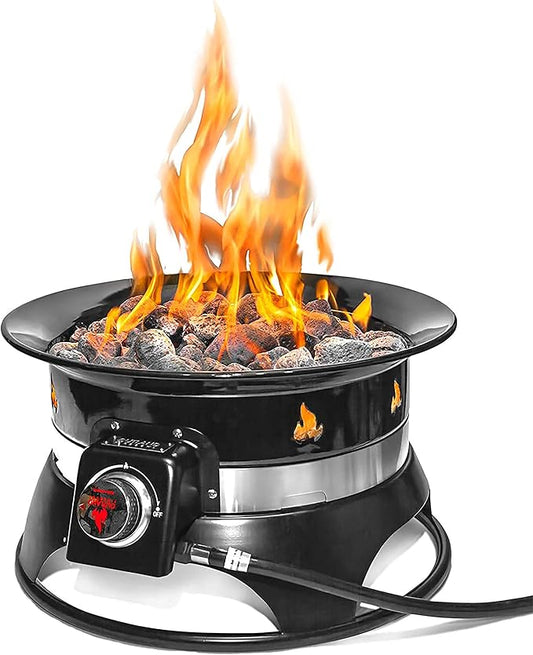 Outland Living Firebowl, Smokeless Fire Pit, Round Outdoor Portable Propane Gas Fire Pit With Fire Pit Cover & Carry Kit, 19-inch Diameter 58,000 Btu, 870 Premium Black Perfect for Outside Use