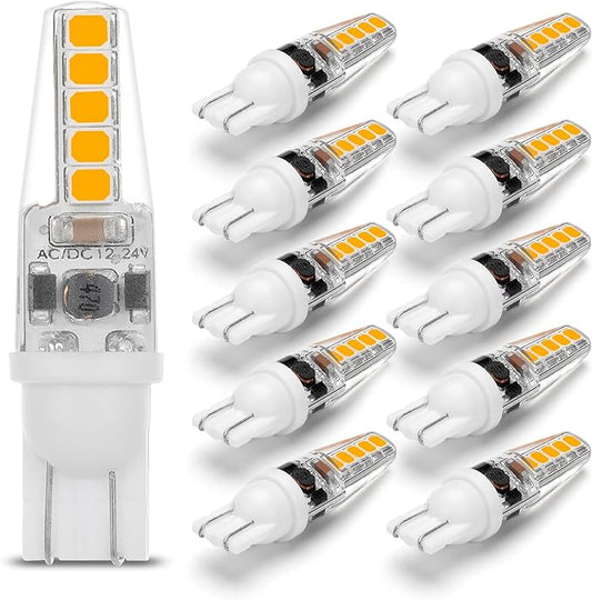 12 Volt Low Voltage Wedge Base Led Landscape Bulbs T5 T10 3W 300lm,T5 Malibu Path Garden Light Bulbs,921 922 912 194 168 T10 RV Camper Trailer Motorhome Marine Boat Dome Light,2700K Warm White,10 Pack