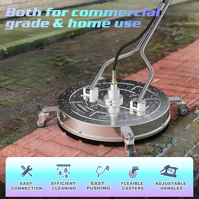24" Pressure Washer Surface Cleaner with 4 Wheels - Dual Handle Stainless Steel Surface Cleaner with 4 Wheel, Pressure Washer Attachment for Concrete, Patio, Sidewalk, Deck, Driveways
