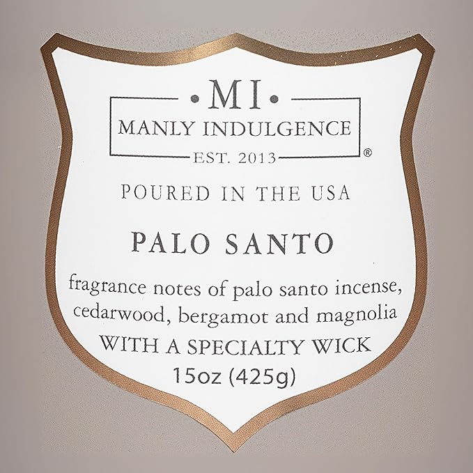 Manly Indulgence Palo Santo Scented Candles for Men, 15 oz Wooden Wick, Premium Soy Blend Wax, 60H Burn, Candles for Home Scented - Made in The USA