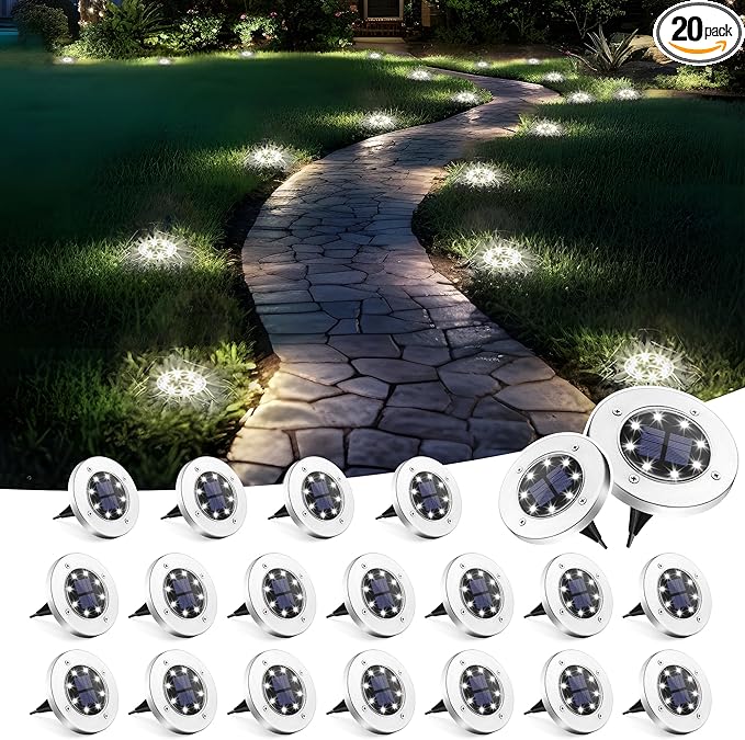 SOLPEX Solar Lights Outdoor Waterproof, 20 Pack Solar Ground Lights, Solar Garden Lights Landscape Lighting for Pathway Driveway Patio Backyard Walkway (Cool White)